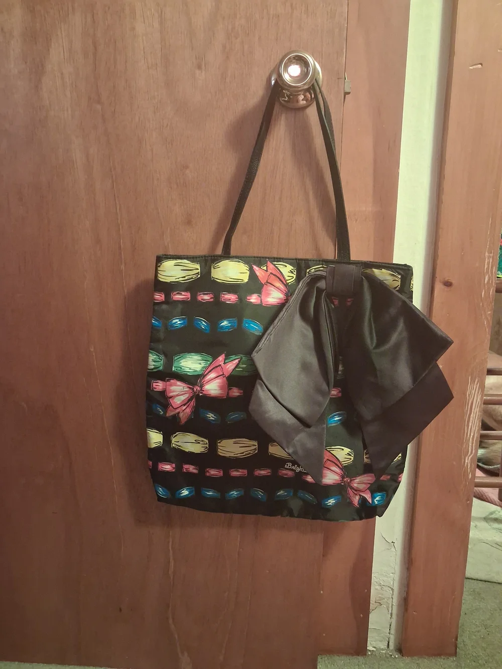 Brighton Black Tote with Multicolor Floral Print and Large Black Bow